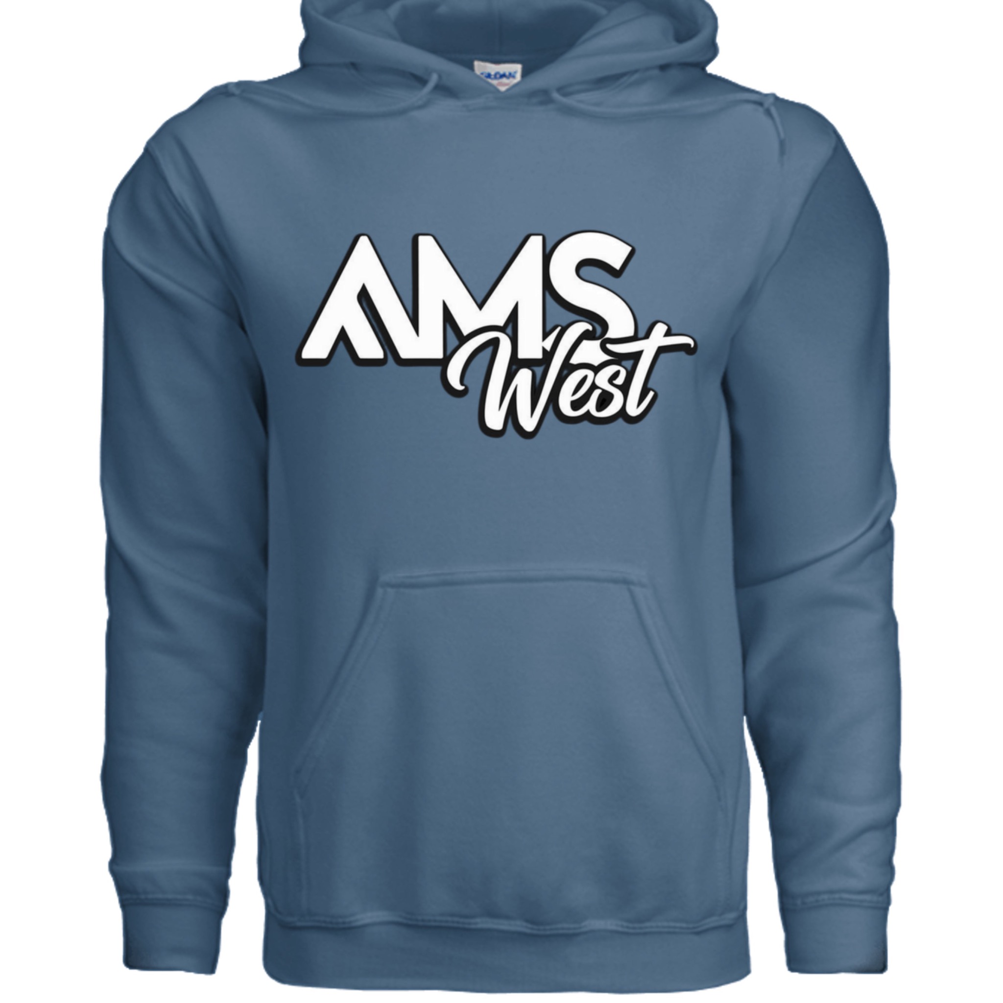 Blue AMS WEST Grind Mode hoodie front