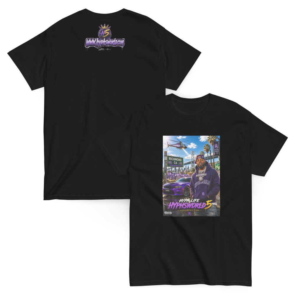 Limited Edition HYPHSWORLD 5 T-shirt in black, front and back